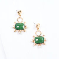 Buena Vista Stone and Pearl Drop Earring Green