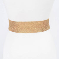 Multi Stone Metallic Gold Straw Stretch Belt