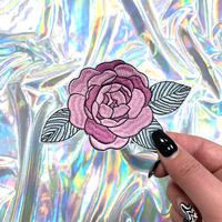 Pink Peony Flower Embroidered Patch Iron-On for Hats