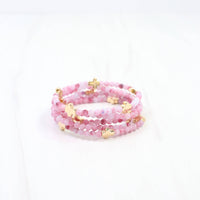 Flint Beaded Cross Stretch Bracelet Set Pink