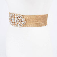 Multi Stone Metallic Gold Straw Stretch Belt