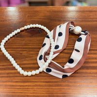 Layered Scarf And Pearl Necklace