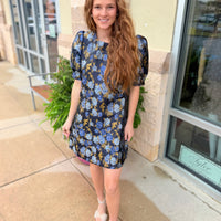 Thea Navy Brocade Dress