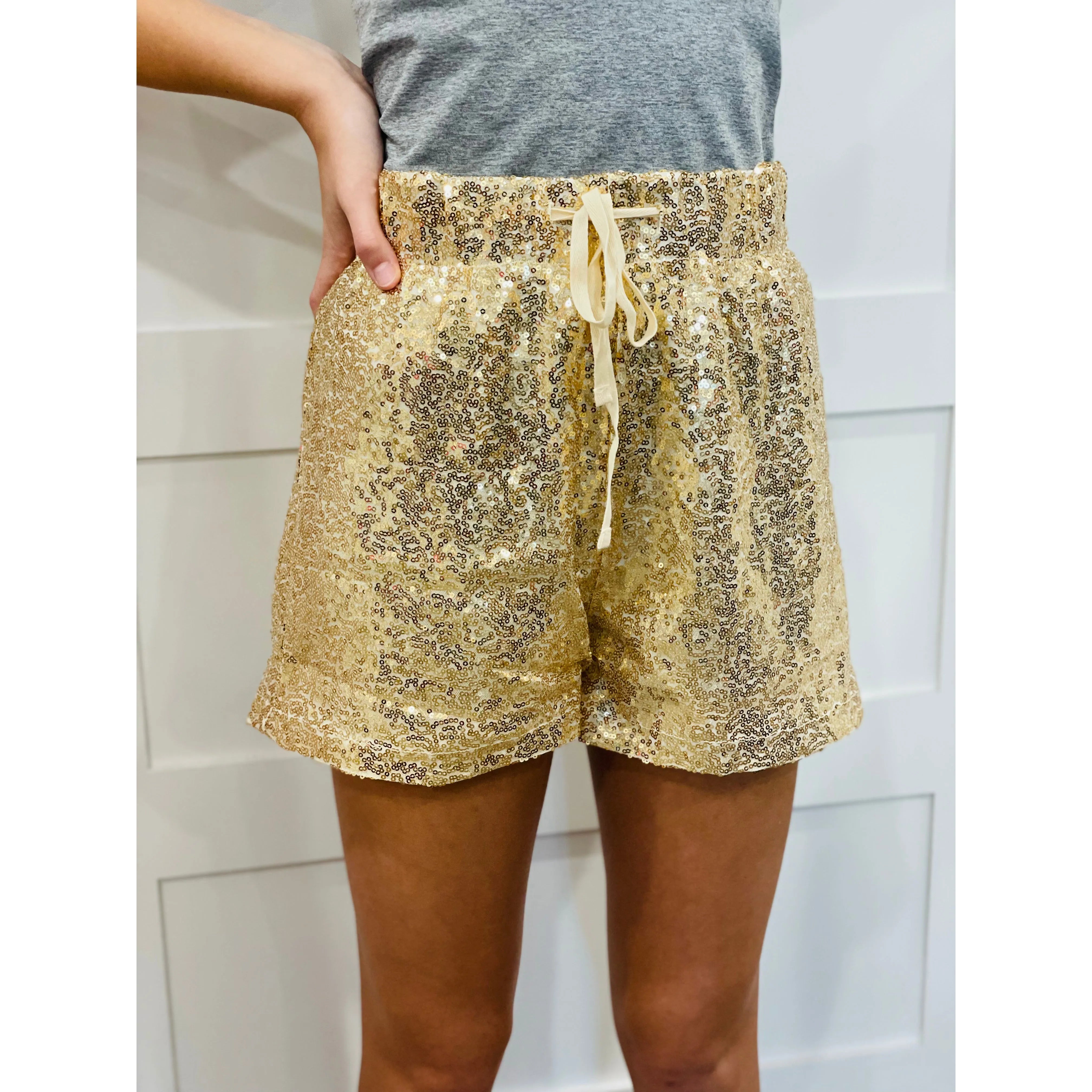 Gold sequin top shorts womens