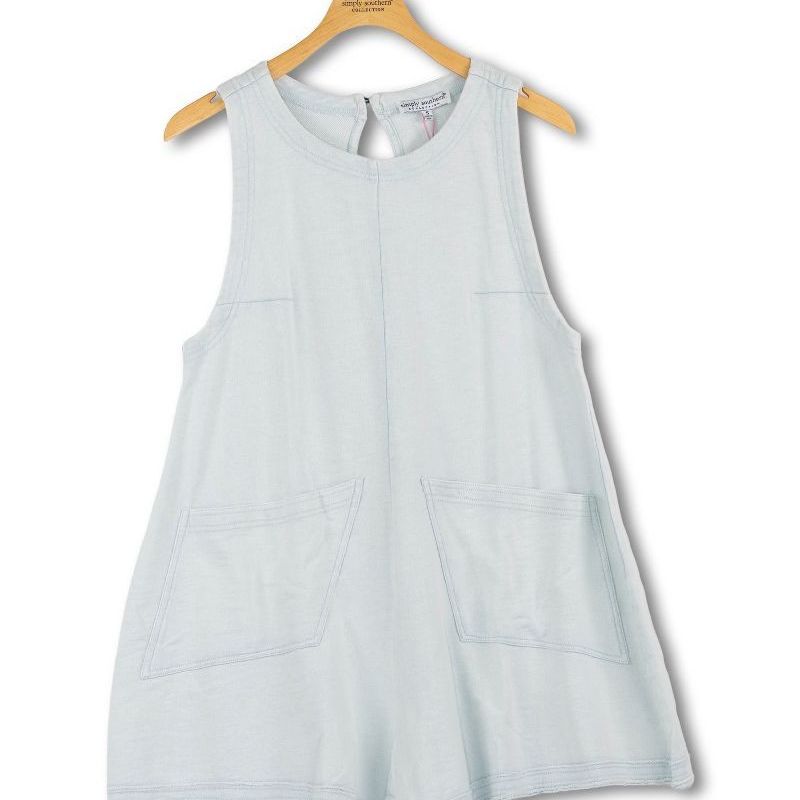 Washed Pocket Romper (Mist)