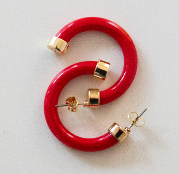 Hoo Hoops, Small Hoop Earrings (red)