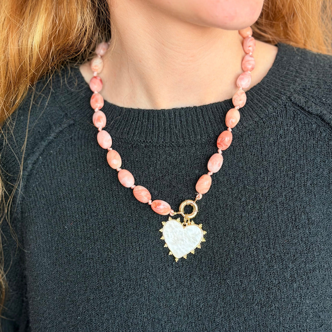Heart & Mable Stone Necklace (Light Pink)