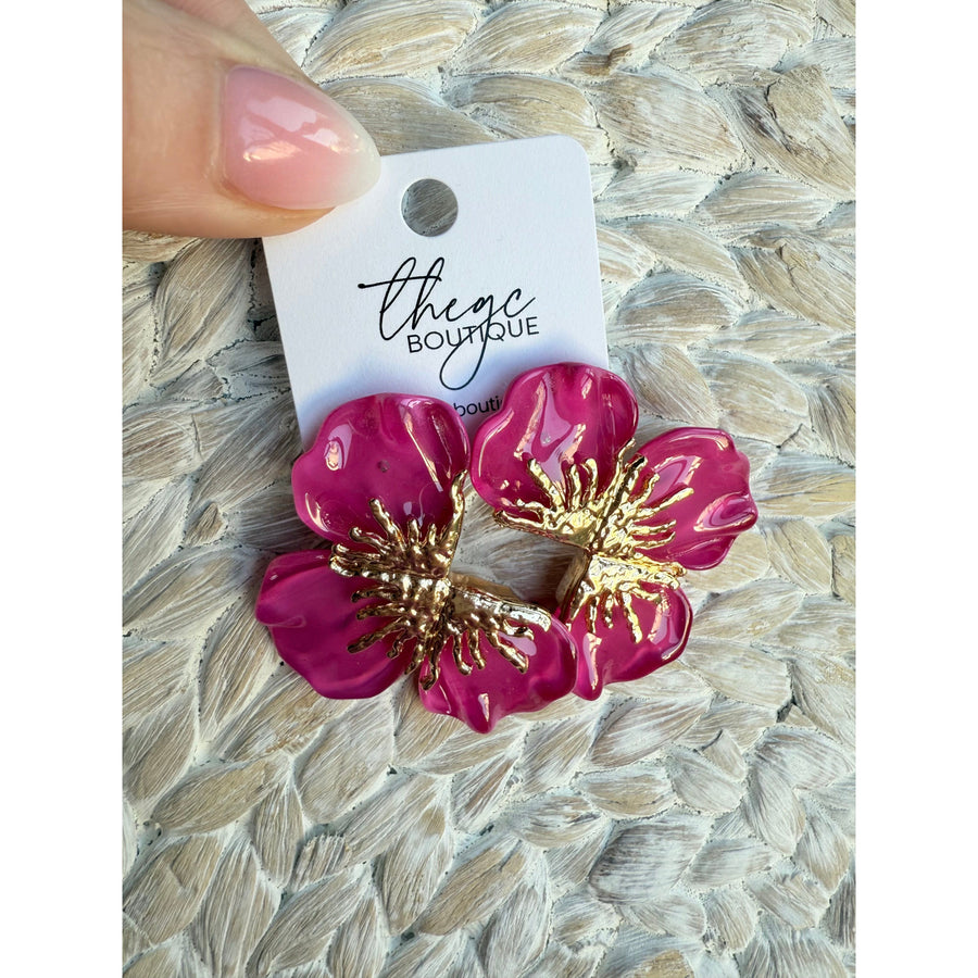 Half Flower Earring (fuchsia)
