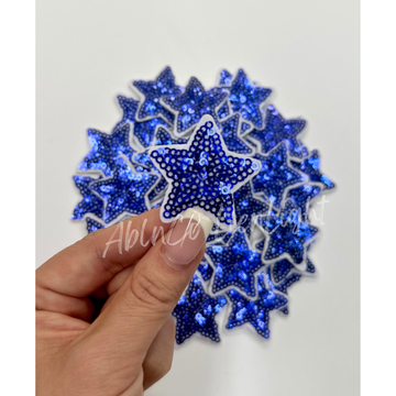 Trucker hat small patches 2” royal blue sequin star iron on