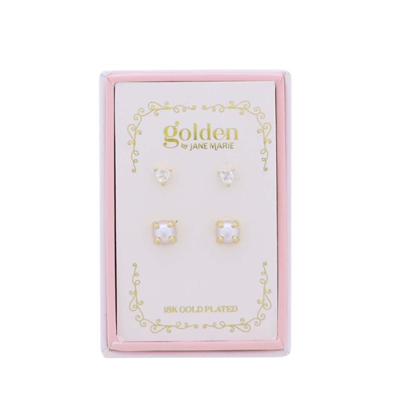 Kids 18K Heart & Purple Cabachon Set