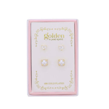 Kids 18K Heart & Purple Cabachon Set