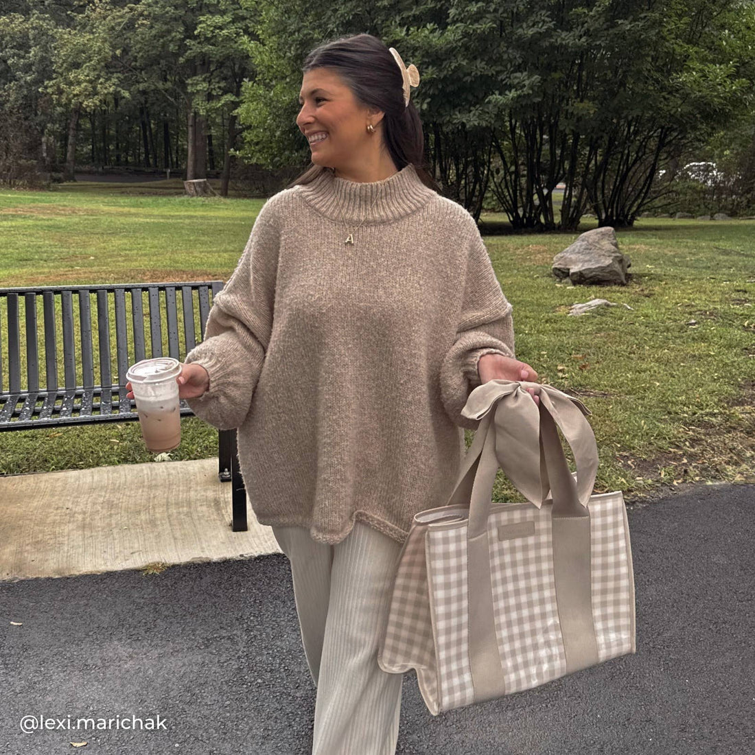 Latte Gingham Bow Jelly Tote Bag, CaseMate