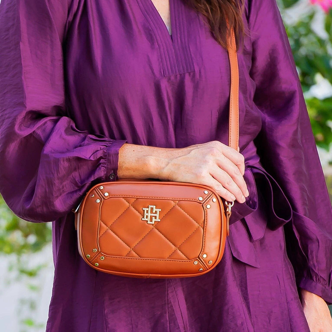 Sloane Studded Crossbody Purse (Saddle)