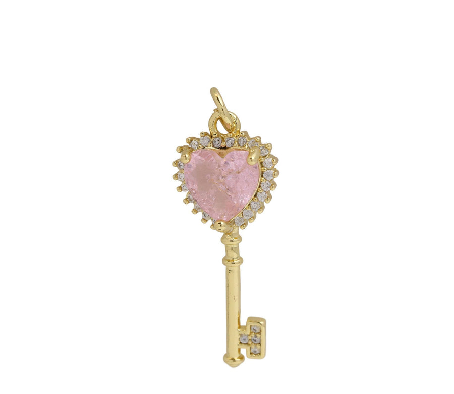 Pink Heart Key Charm