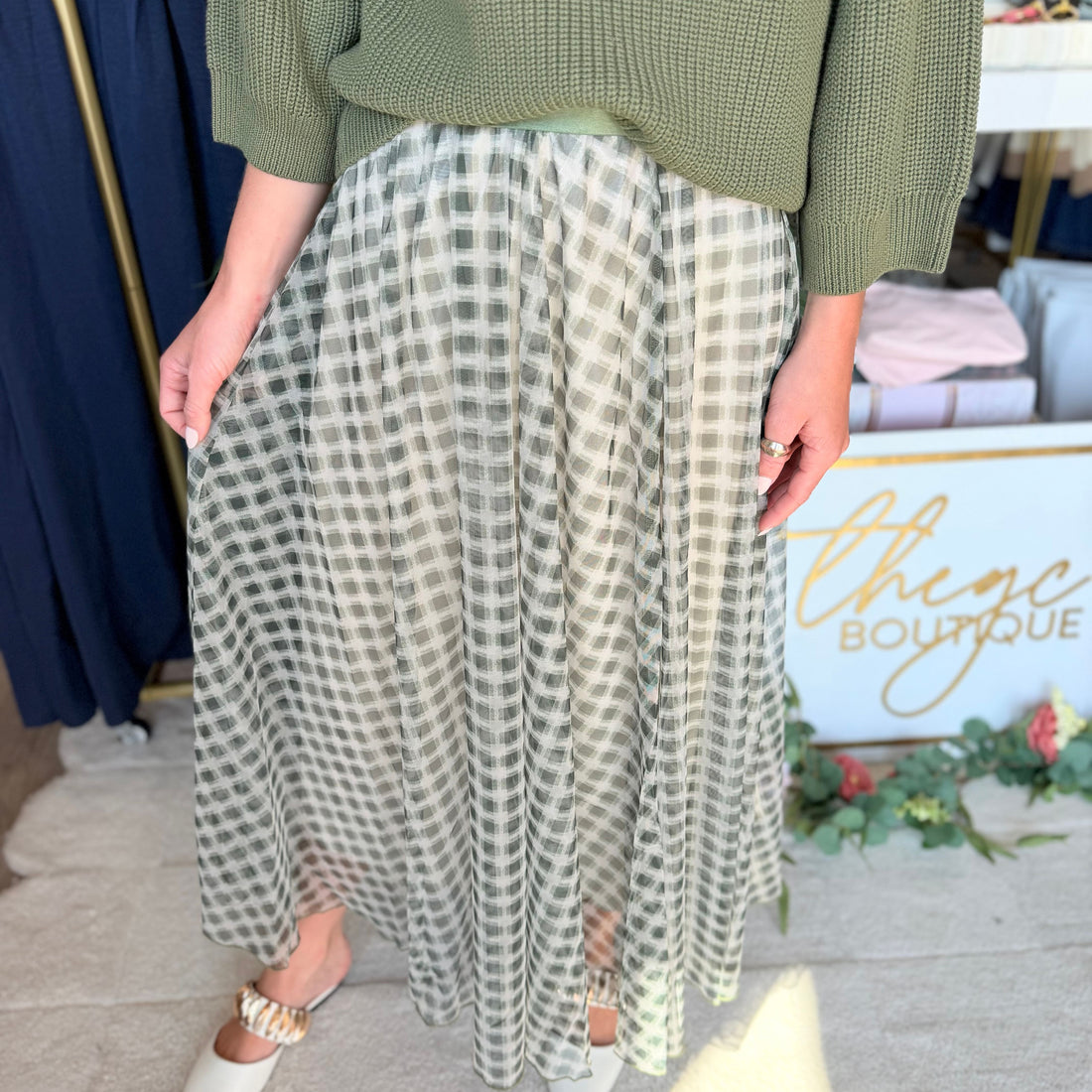 Riley Skirt (Cream/Green)