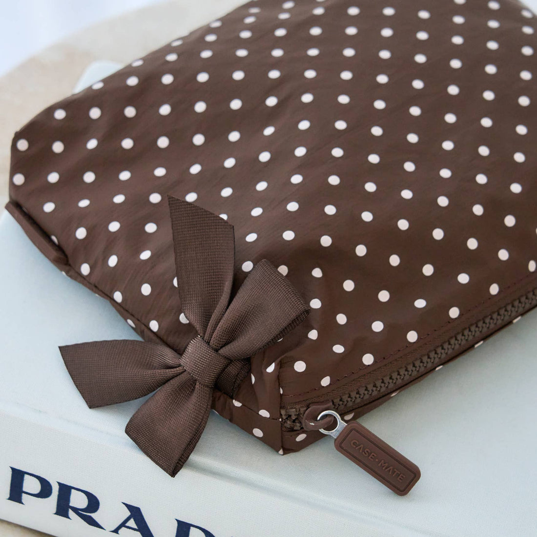 Espresso Polka Dot Bow Crinkle Makeup Bag