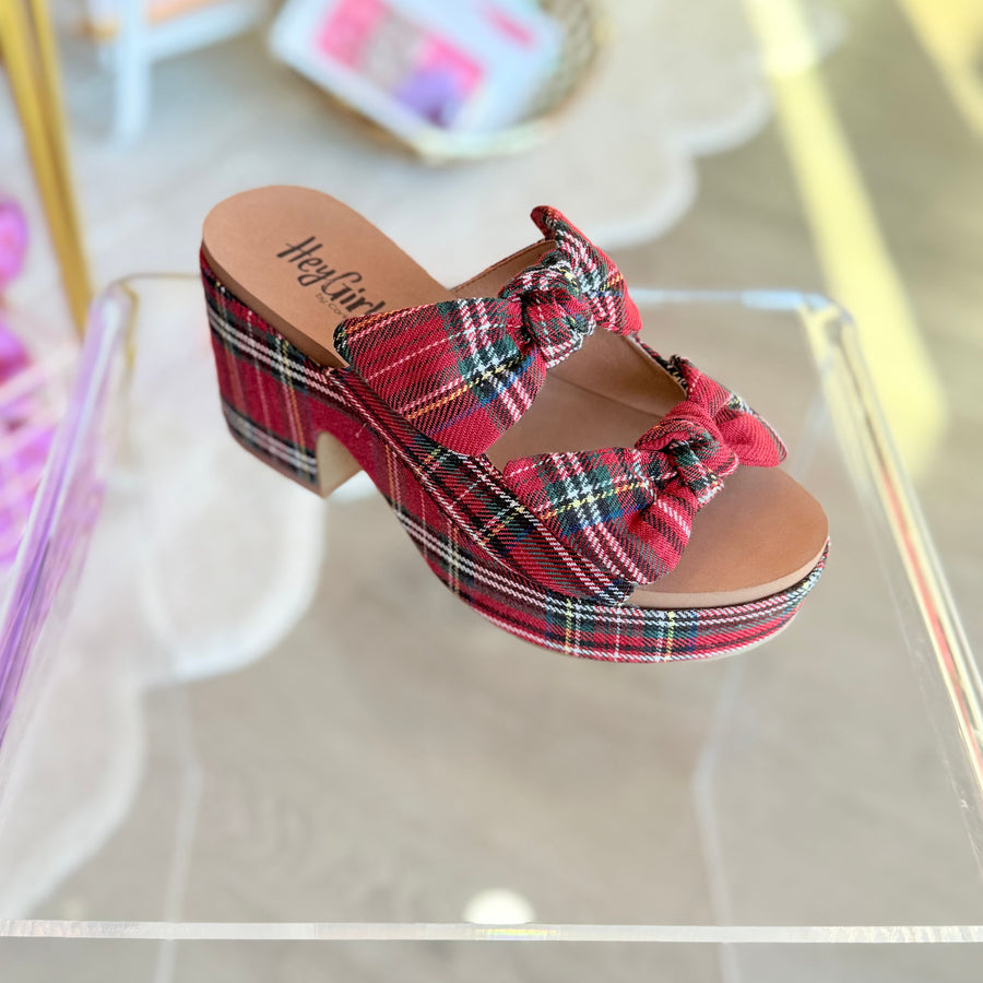 Put A Bow On It Wedge (red plaid)