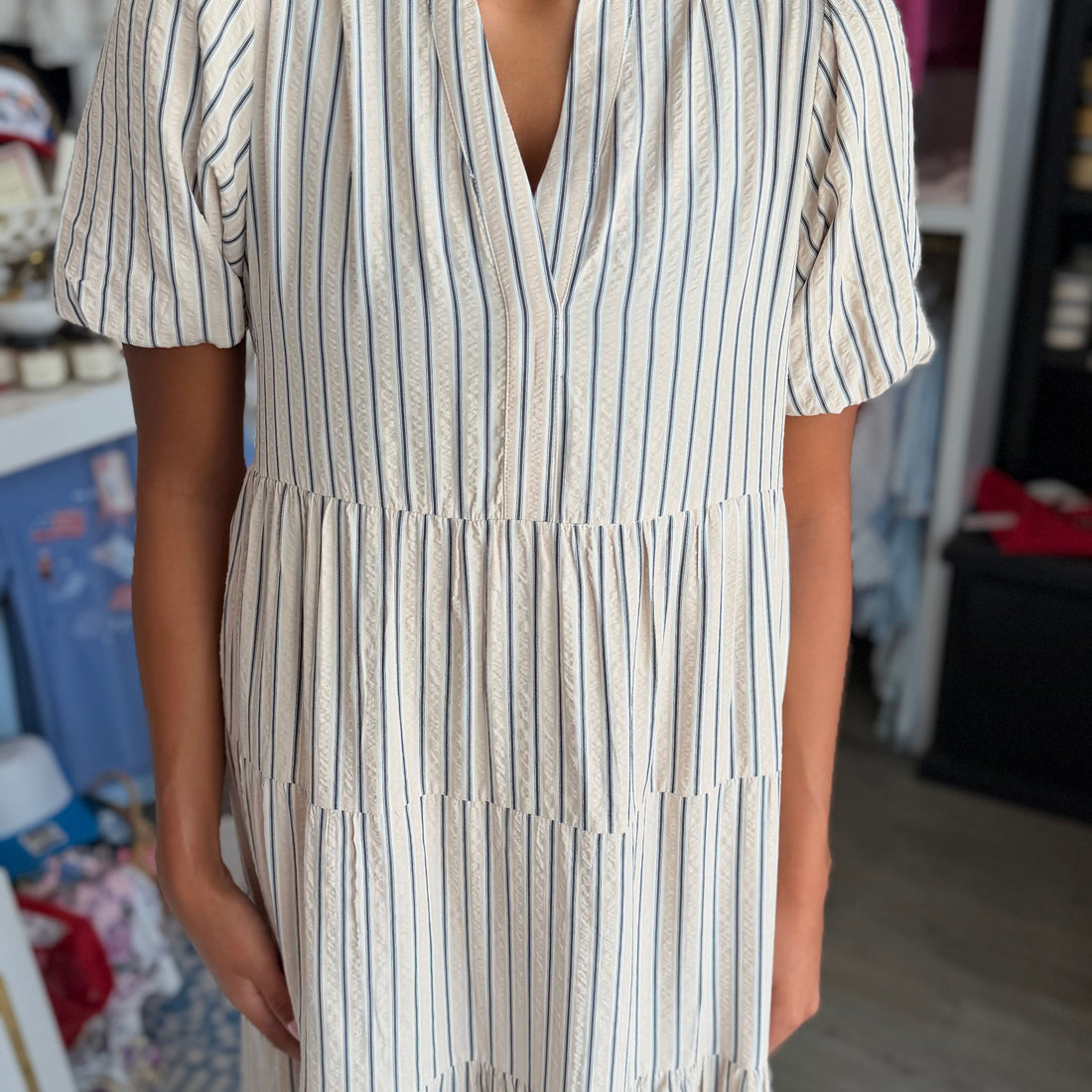 Kinsley Dress (Black/Tan Stripe)