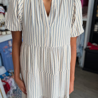 Kinsley Dress (Black/Tan Stripe)