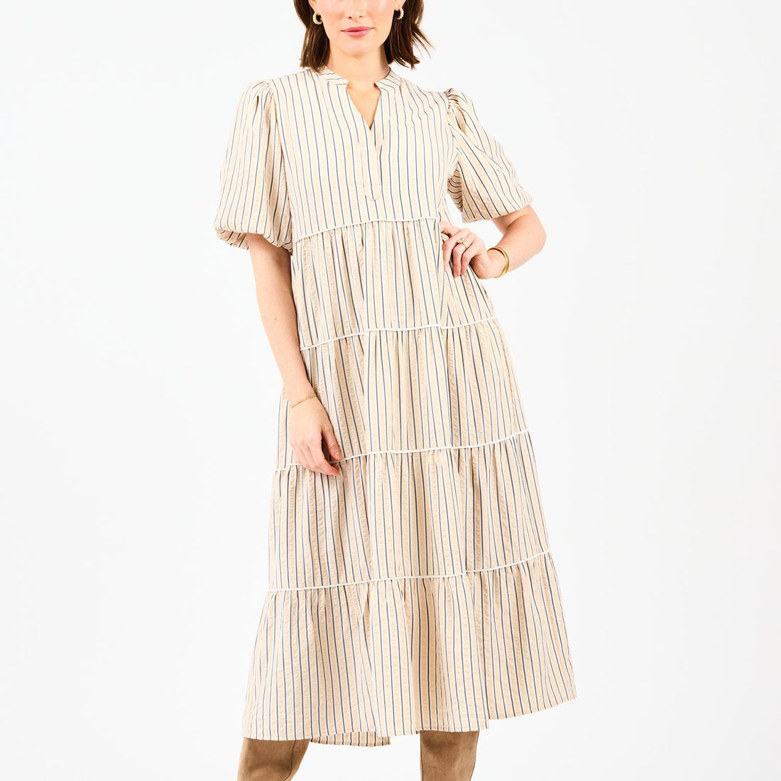 Kinsley Dress (Black/Tan Stripe)