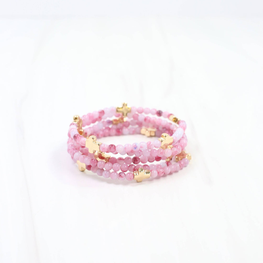 Flint Beaded Cross Stretch Bracelet Set Pink