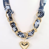 Santee Scarf Charm Necklace Navy Green