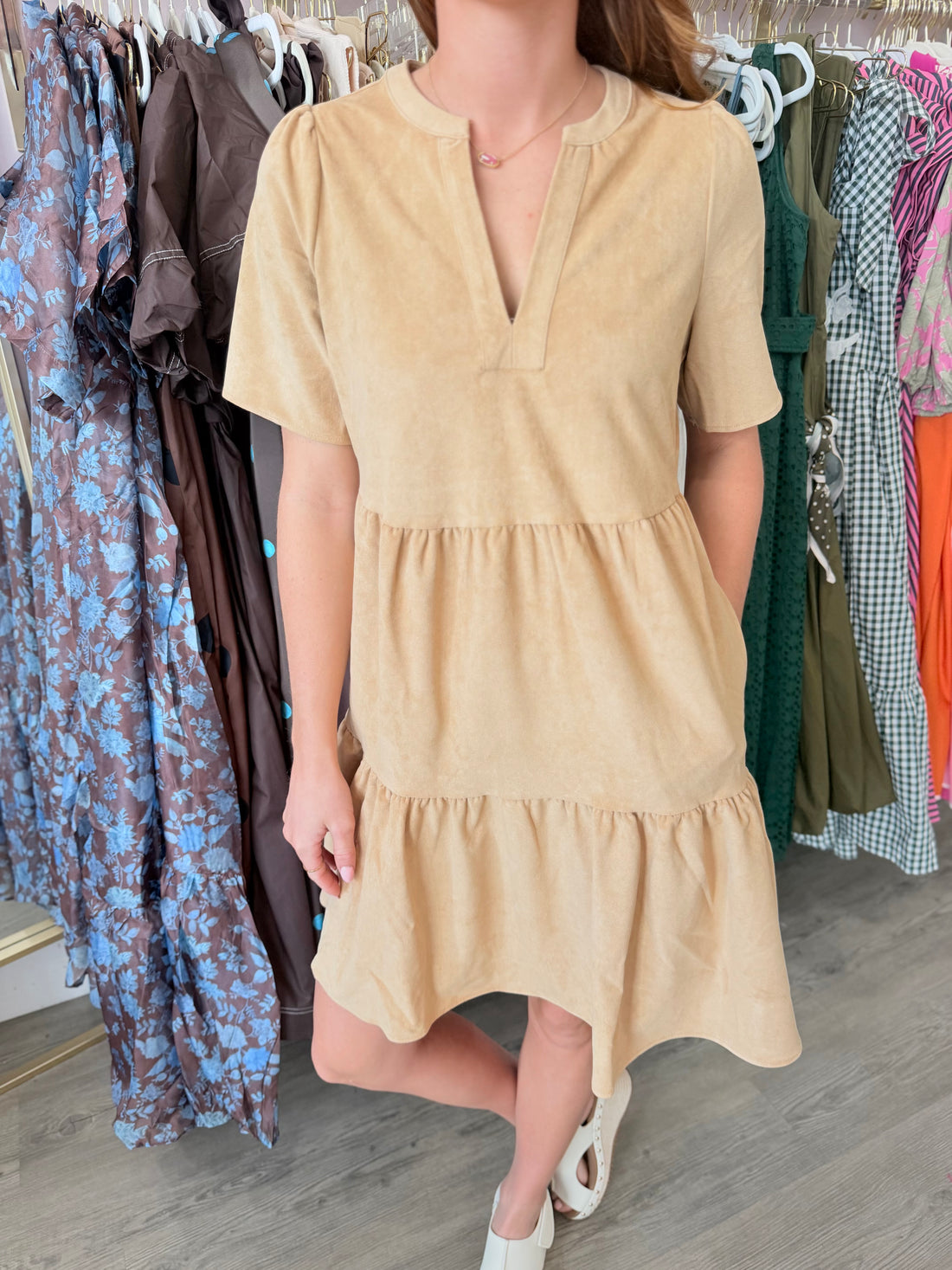 Adelynn, Tan Suede Dress