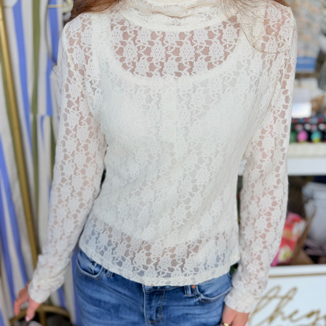 Lace Turtleneck Top