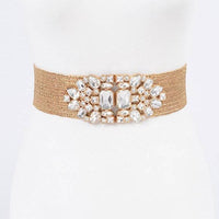 Multi Stone Metallic Gold Straw Stretch Belt