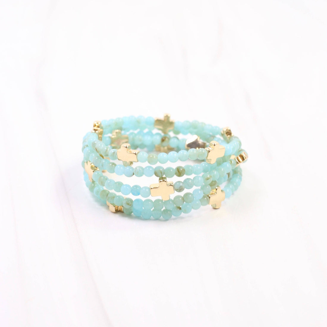 Flint Beaded Cross Stretch Bracelet Set Aqua
