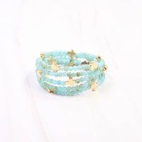Flint Beaded Cross Stretch Bracelet Set Aqua