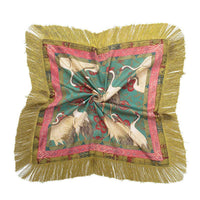 Crane Print Fringe Scarf