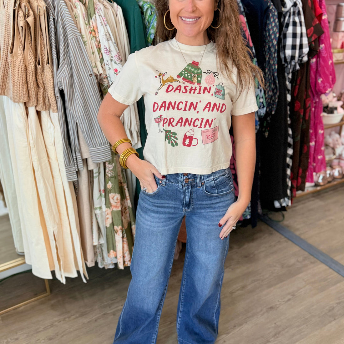 Dashin, Dancin and Prancin Crop Tee