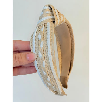 Braided Raffia Headband (White)