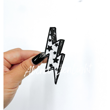 Black Glitter Bolt Patch