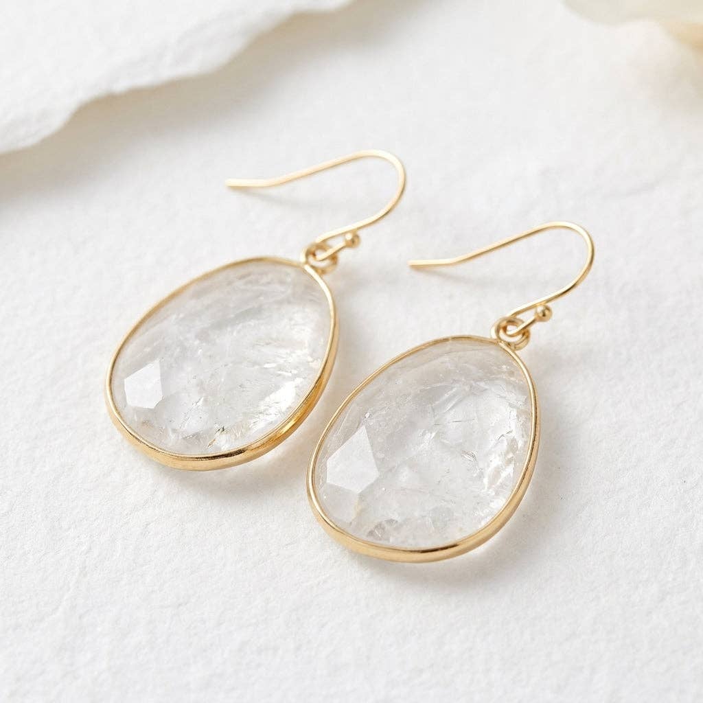 White Aura Crystal Drop Earrings
