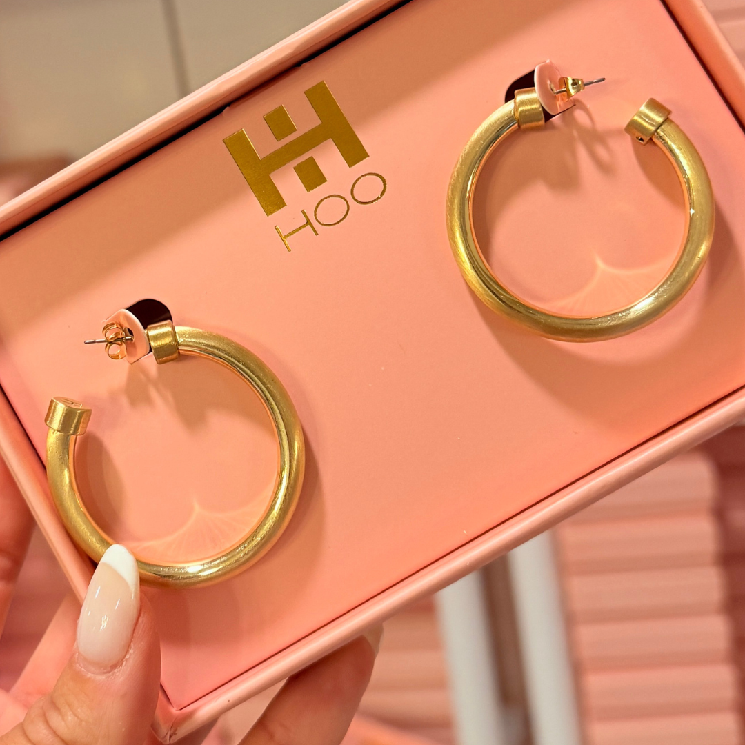 Medium Acrylic Hoo Hoop Earring (Brushed Gold)