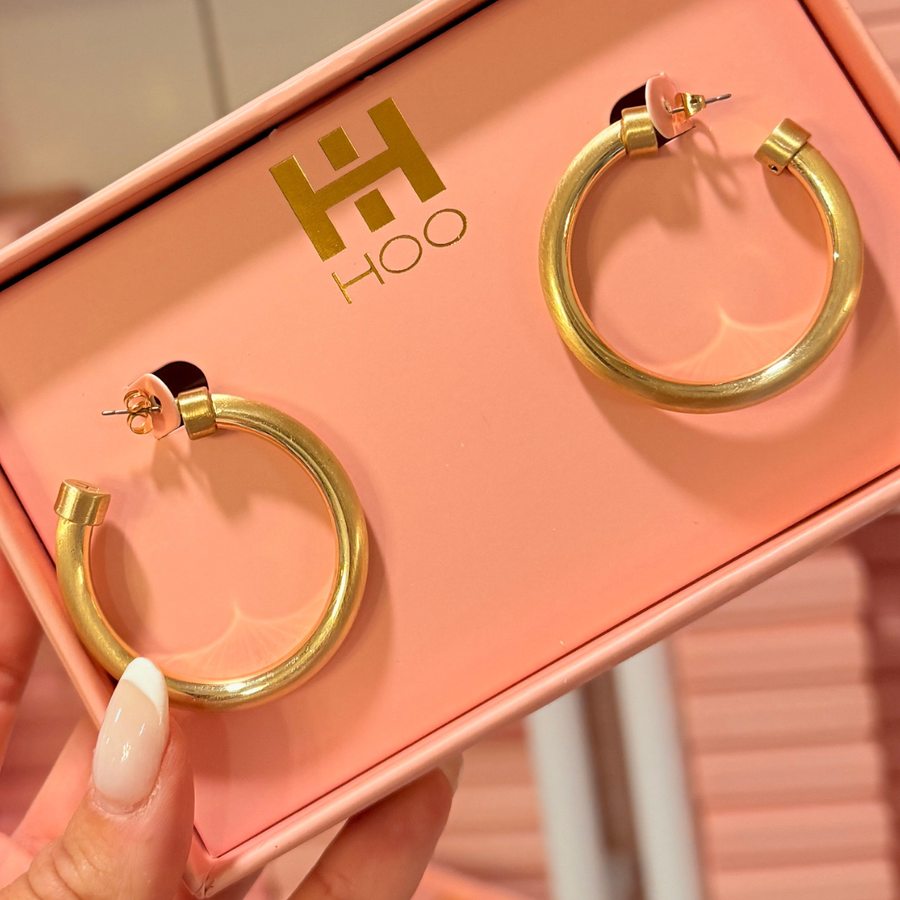 Medium Acrylic Hoo Hoop Earring (Brushed Gold)