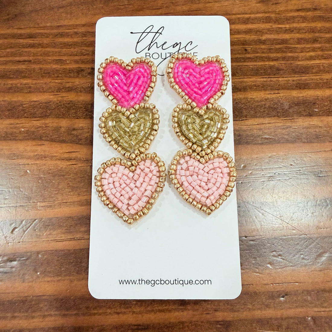 3 Beaded Heart Earrings (Fuchsia)