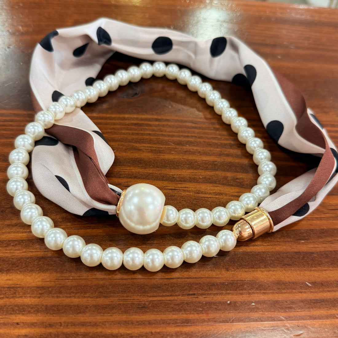 Layered Scarf And Pearl Necklace