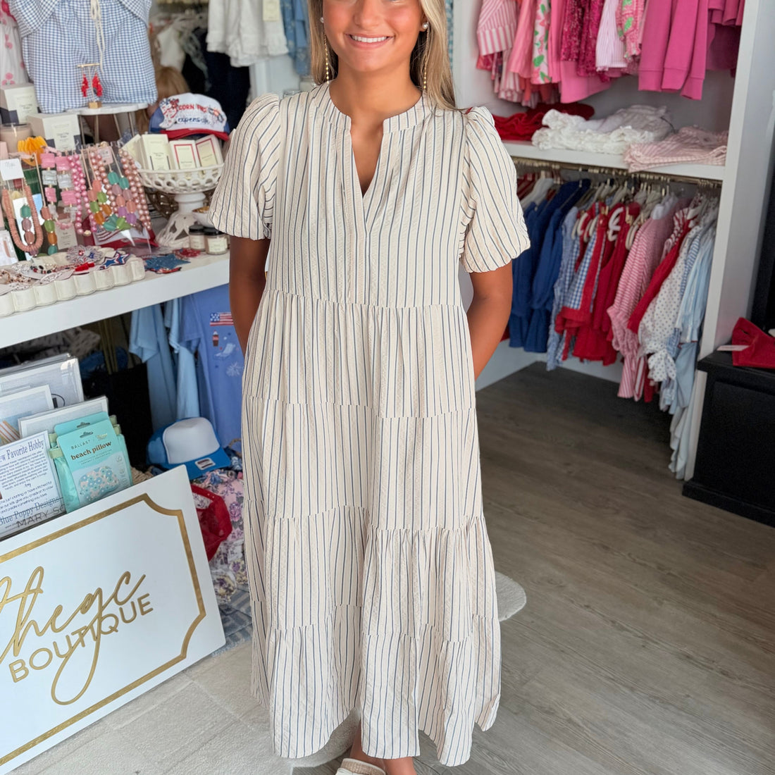 Kinsley Dress (Black/Tan Stripe)