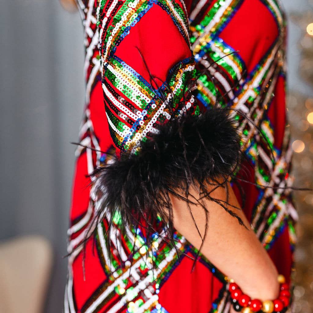 Brianna Cannon, Sequin Tartan Midi Dress 