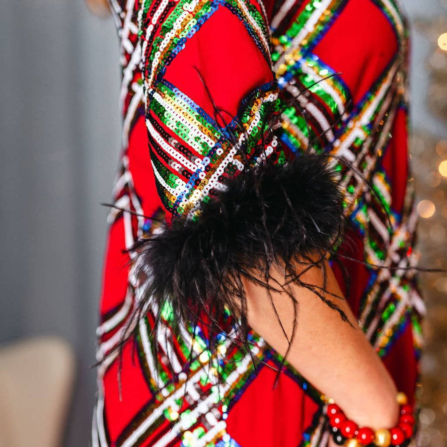 Brianna Cannon, Sequin Tartan Midi Dress 