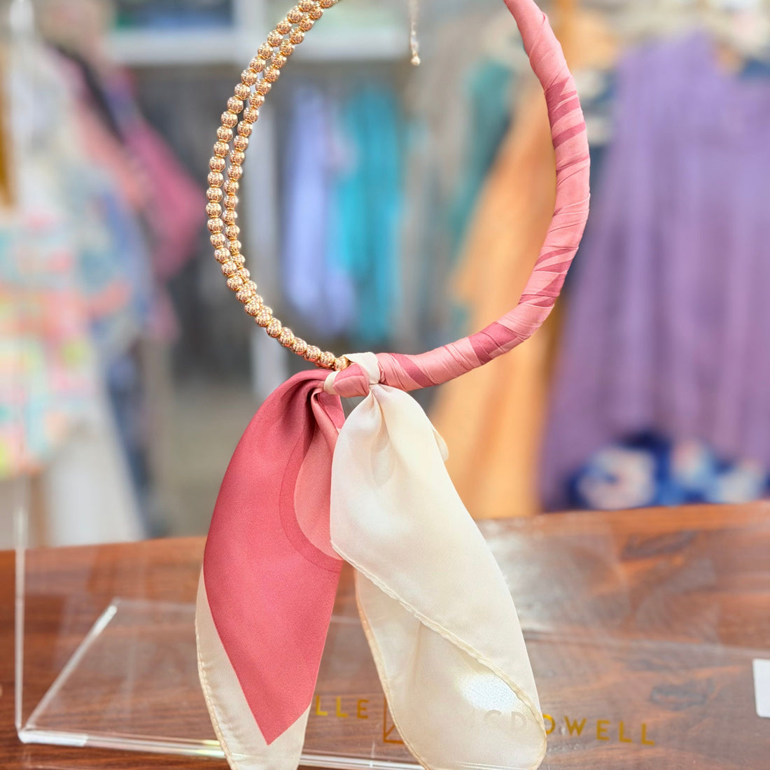 Scarf Beaded Necklace (Dusty Pink)
