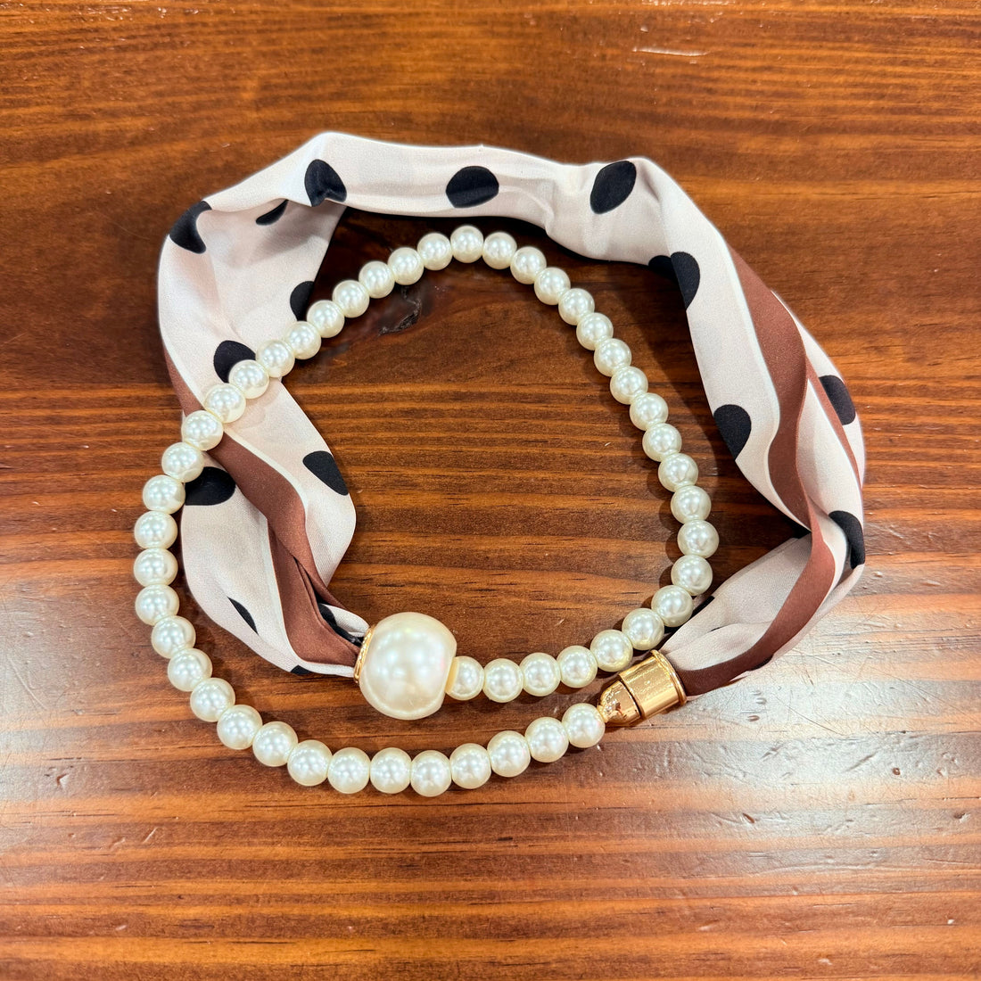 Layered Scarf And Pearl Necklace
