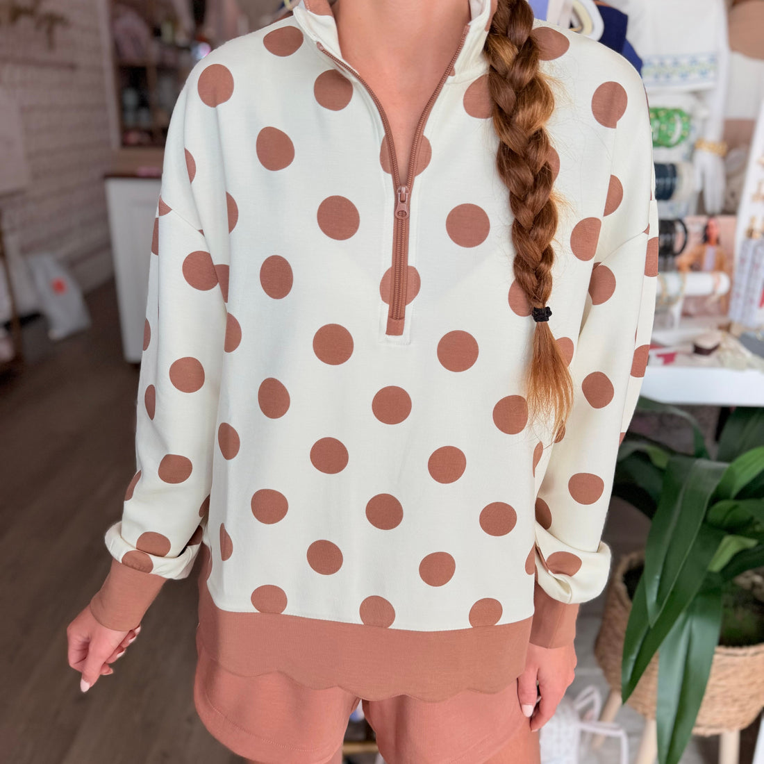 Polka Dot Quarterzip Sweatshirt