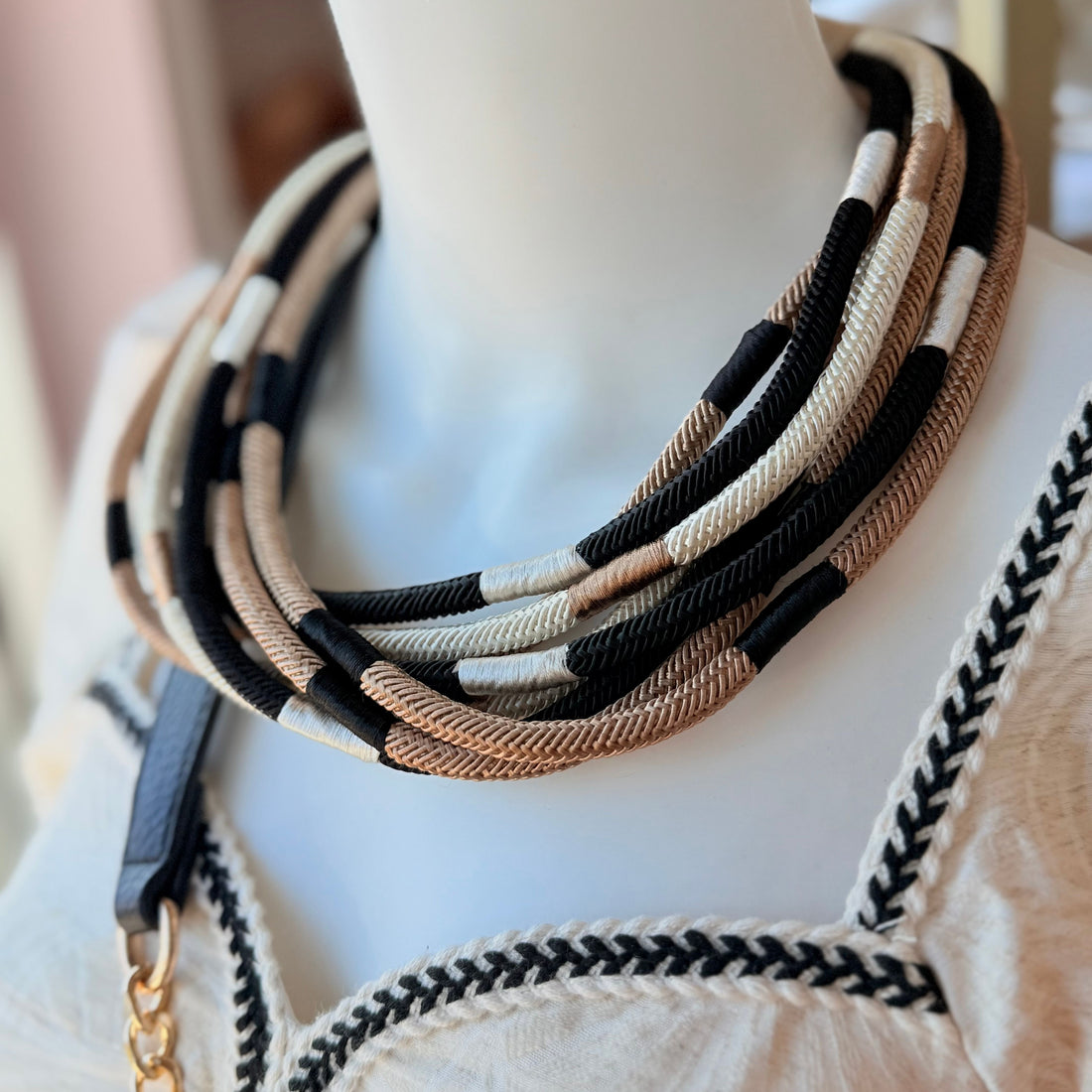 Jasmine Multi Strand Necklace (black/tan)