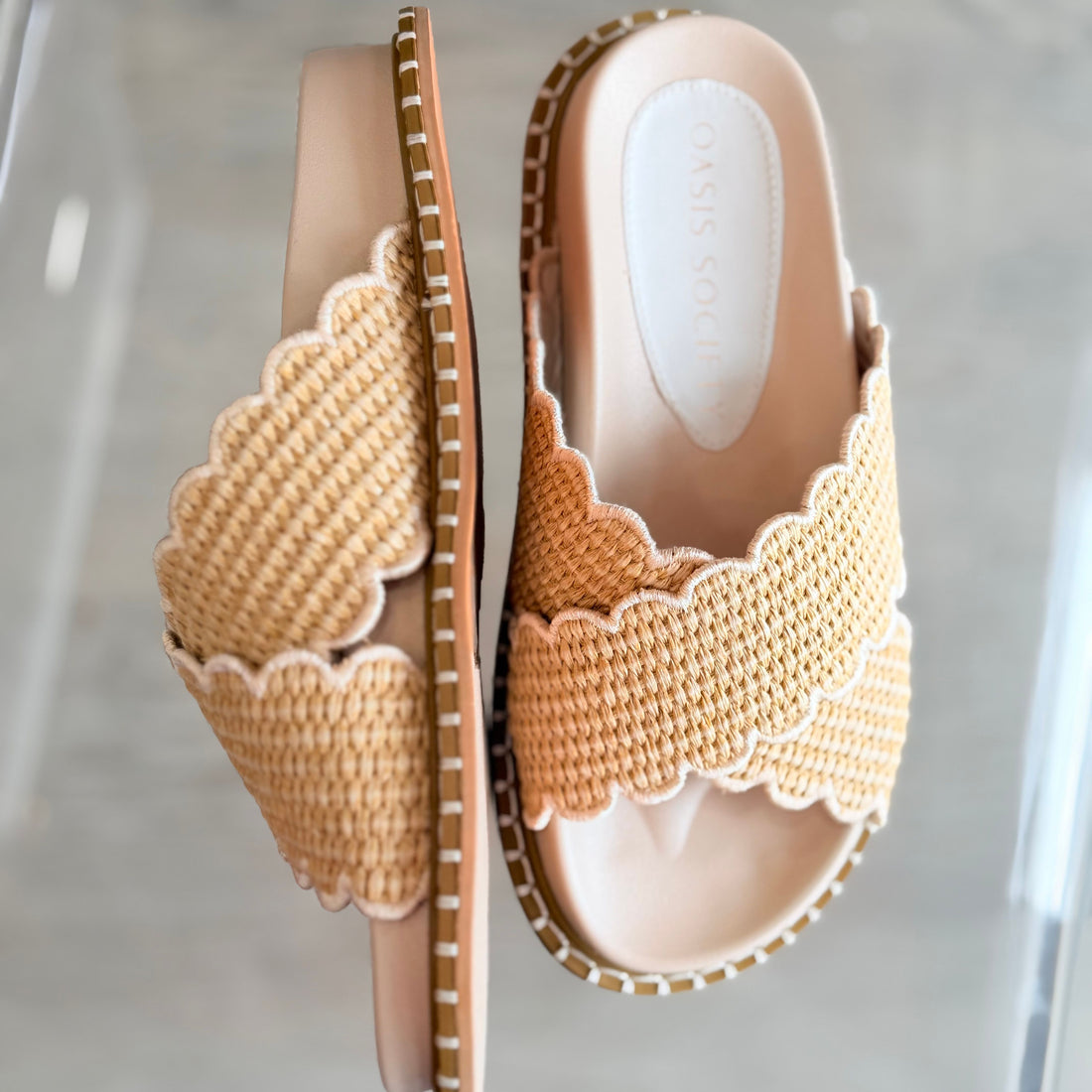 Gabbie Double Strap Raffia Slide