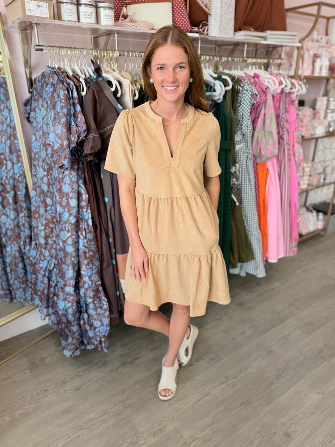 Adelynn, Tan Suede Dress