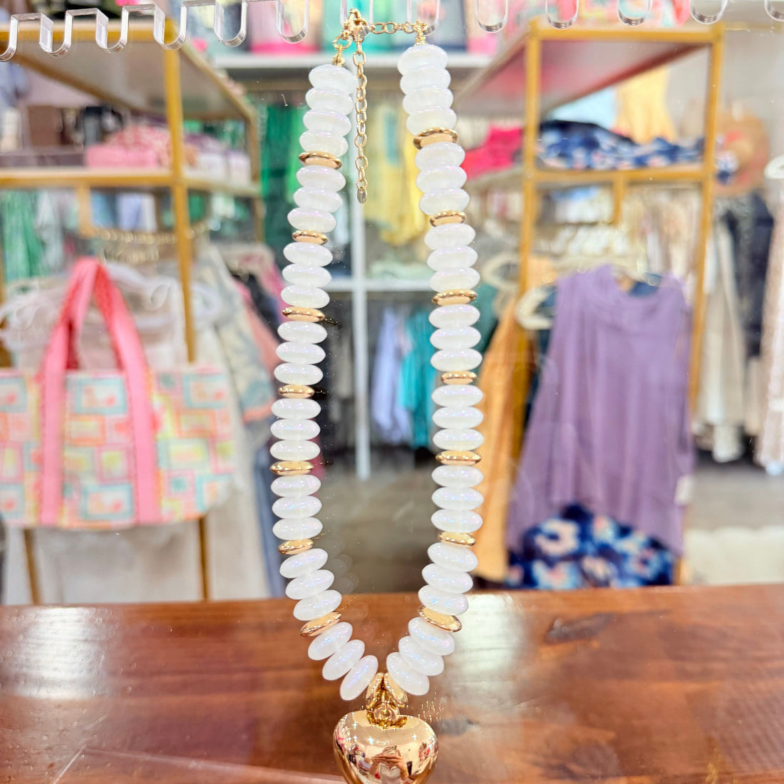 Heart Beaded Necklace (White)